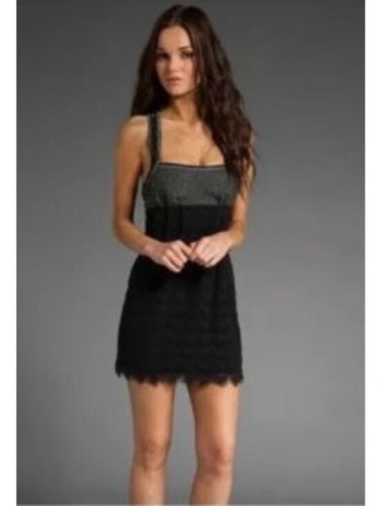 Free People Dresses & Skirts - VTG NWT Free People Herringbone Lace Beaded Mini Dress | Indie Sleaze Boho Twee